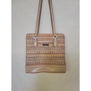 Liz Claiborne Multicolor Tweed/ Faux Pebbled Leather Handbag Purse Linen Blend